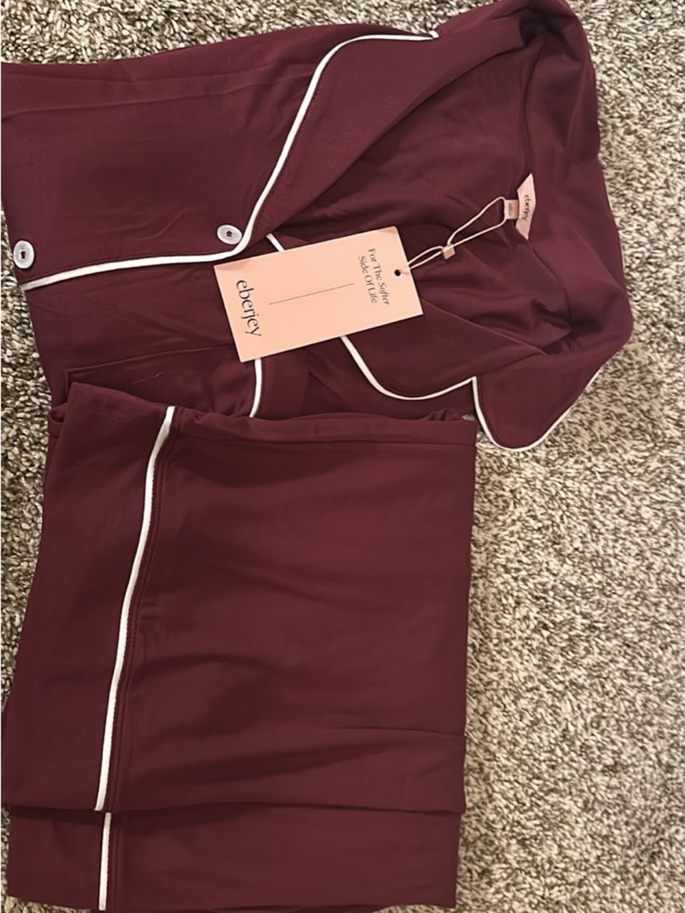 Eberjey Wine Pajama Set with White Piping